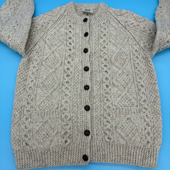 Blarney Woolen Mills Hand Knit Irish Sweater Fisherman Pattern Beige - Picture 2 of 10